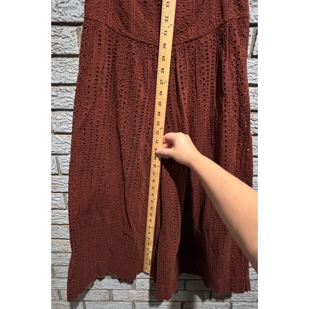 Anthropologie Rust Brown Eyelet Wide Leg Culotte Pants Size 2 Boho Cropped - Picture 4 of 9
